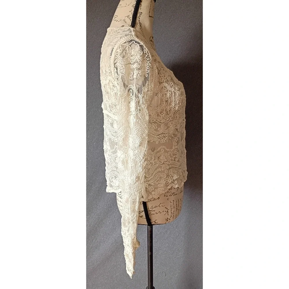 100% Cotton Embroidered Lace Bell Sleeve Size M Cardigan Cottagecore Boho